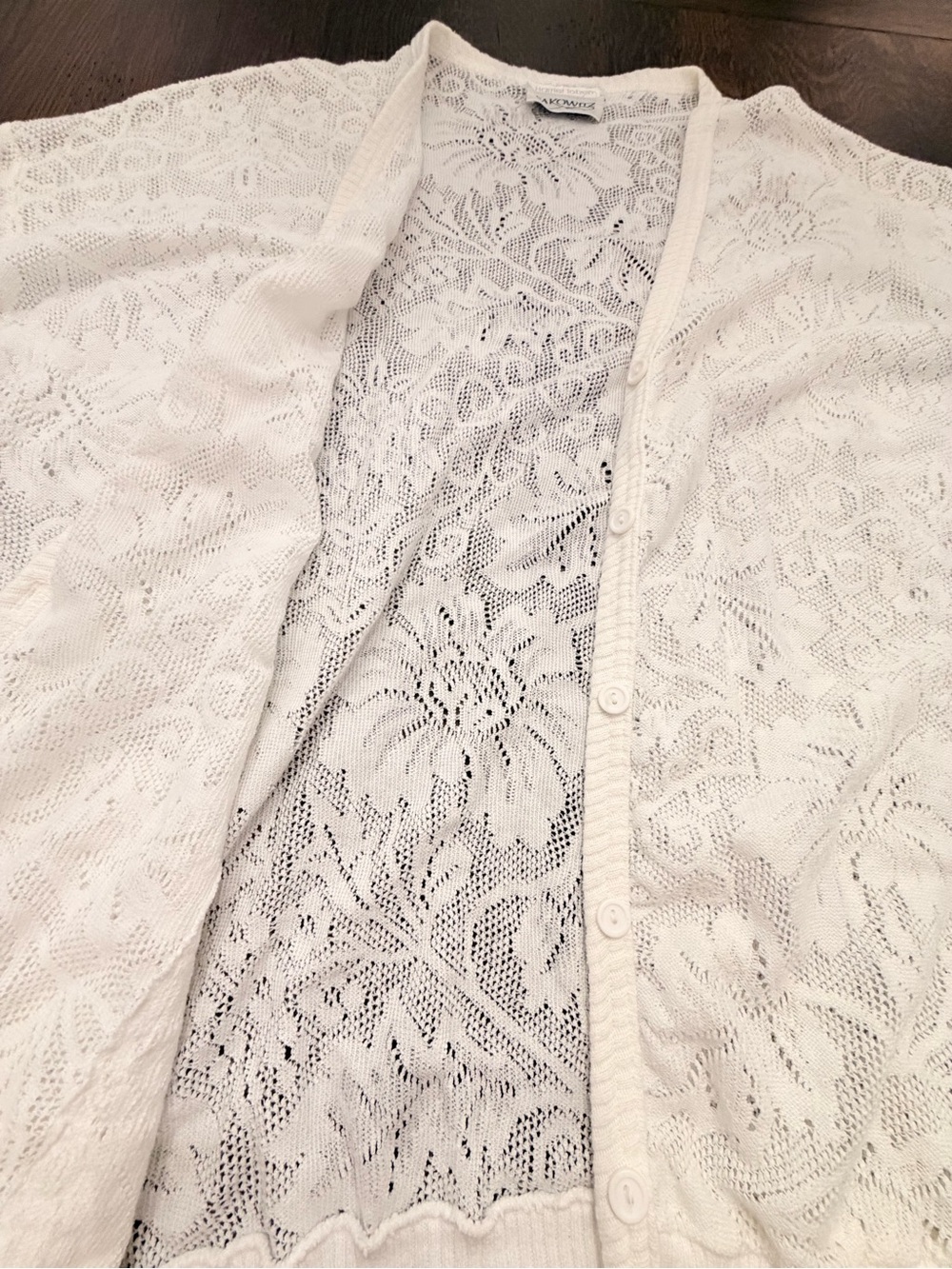 White Sheer Floral Lace Knit Button-Front Cardigan Size Medium - Picture 3 of 10